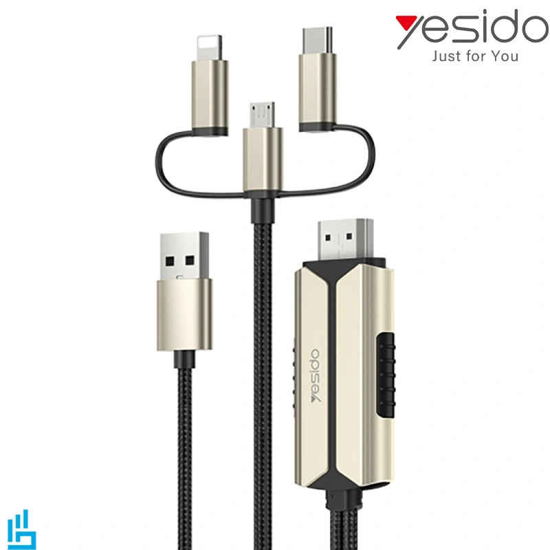 کابل تبدیل سه سر HDMI 4K به لایتنینگ تایپ سی میکرو USB یسیدو Yesido HM14 طول 2 متر 
