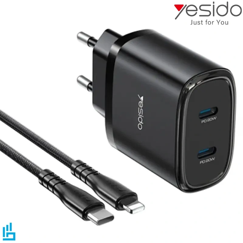 شارژر دیواری YESIDO به همراه کابل تایپ سی type-c به لایتنینگ Lightning مدل YC54 20W