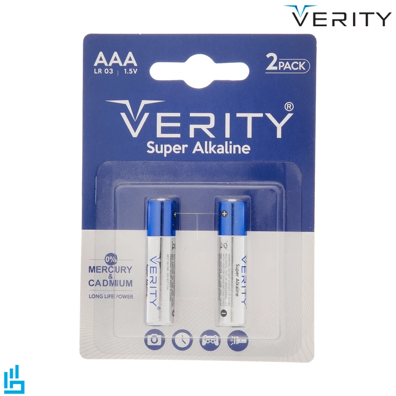 باتری نیم قلمی وریتی مدل LR03-S آلکلاین بسته دو عددی