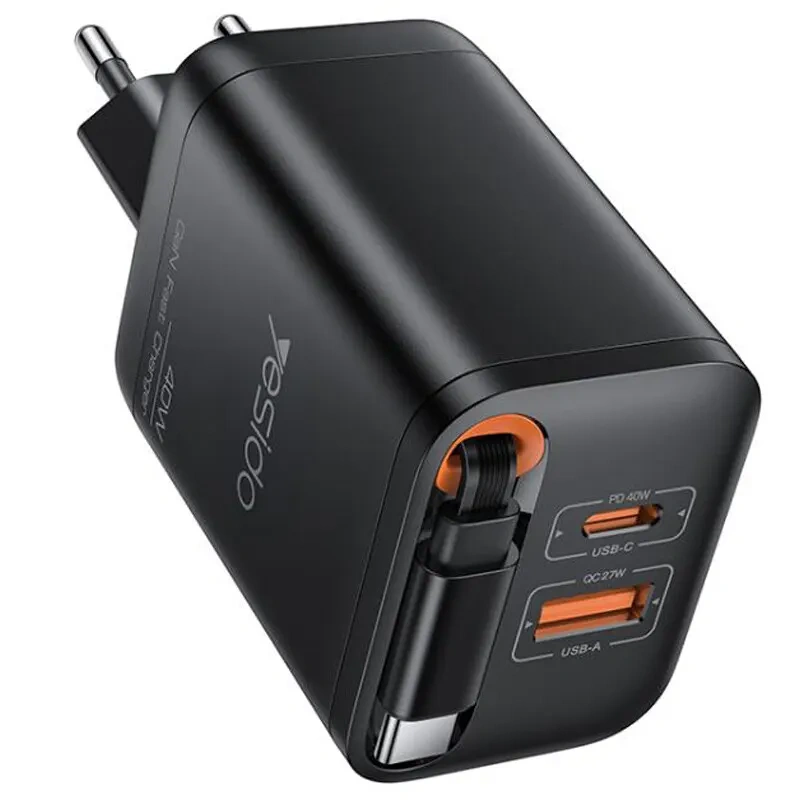 شارژر دیواری با کابل جمع شو 40 وات یسیدو Yesido مدل YC99