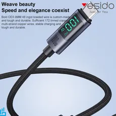 کابل تبدیل شارژ تایپ سی TypeC به تایپ سی TypeC یسیدو Yesido CA158 طول 1/2 متر