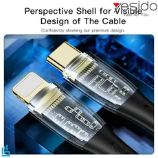 کابل شارژ (تبدیل) تایپ سی type-c به لایتنینگ Lightning آیفونی یسیدو YESIDO CA102 طول 2 متر