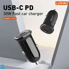 شارژر فندکی LDNIO الدینیو C106 با کابل تایپ سی