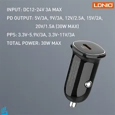 شارژر فندکی LDNIO الدینیو C106 با کابل تایپ سی