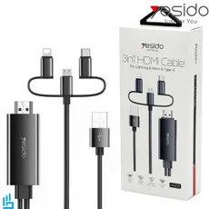 کابل تبدیل سه سر HDMI 4K به لایتنینگ تایپ سی میکرو USB یسیدو Yesido HM05 طول 1/8 متر