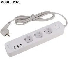 چند راهی برق ارت دار سه سوکت و سه یو اس بی هادرون Hadron P323