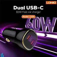 شارژر فندکی الدینیو LDNIO C104 با کابل TypeC