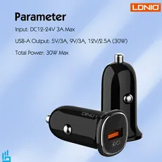 شارژر فندکی 30 وات الدینیو LDNIO C105 با کابل TypeC