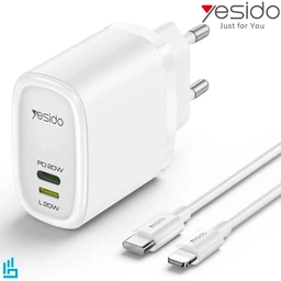شارژر دیواری YESIDO به همراه کابل تایپ سی type-c به لایتنینگ Lightning مدل YC44 20W