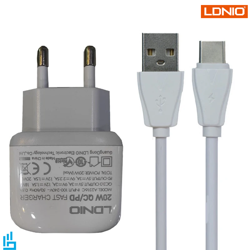 شارژر دیواری الدینیو LDNIO A2316c به همراه کابل تبدیل USB-C