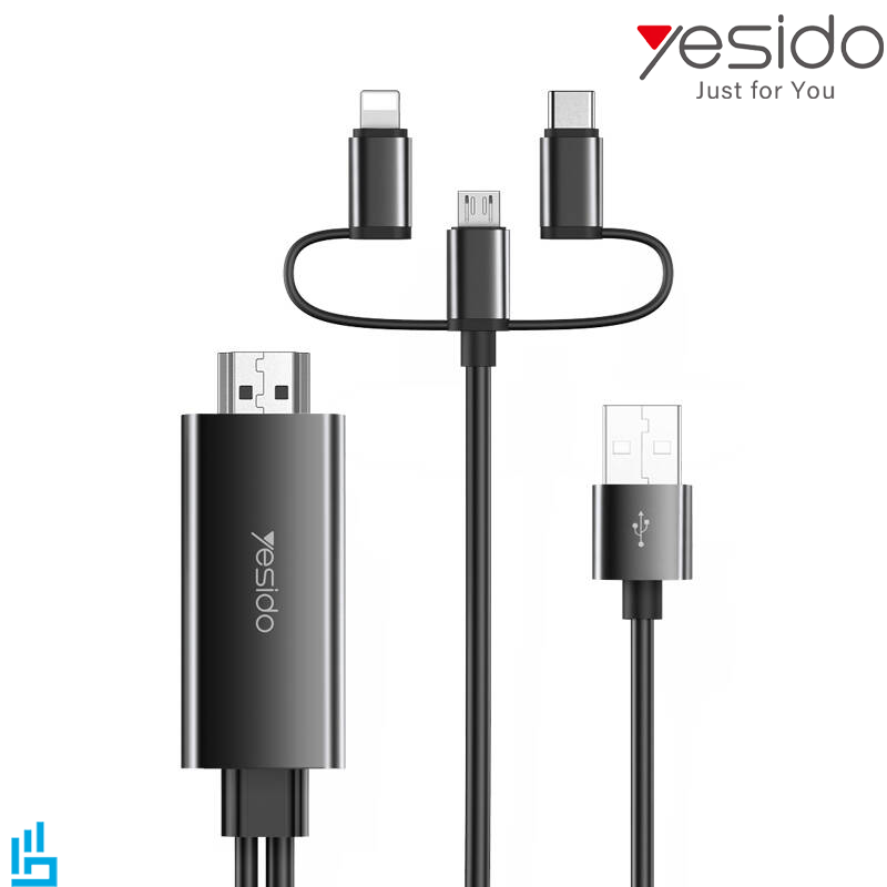 کابل تبدیل سه سر HDMI 4K به لایتنینگ تایپ سی میکرو USB یسیدو Yesido HM05 طول 1/8 متر