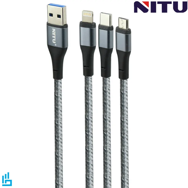 کابل شارژ (تبدیل) چند کاره USB به لایتنینگ/USB به میکرو/ USB به تایپ سی نیتو مدل NC124 طول 1.2 متر N