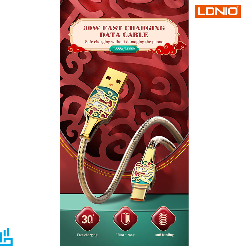 کابل شارژ لایتنینگ Lightning الدینیو LDNIO LS881 طول 1 متر