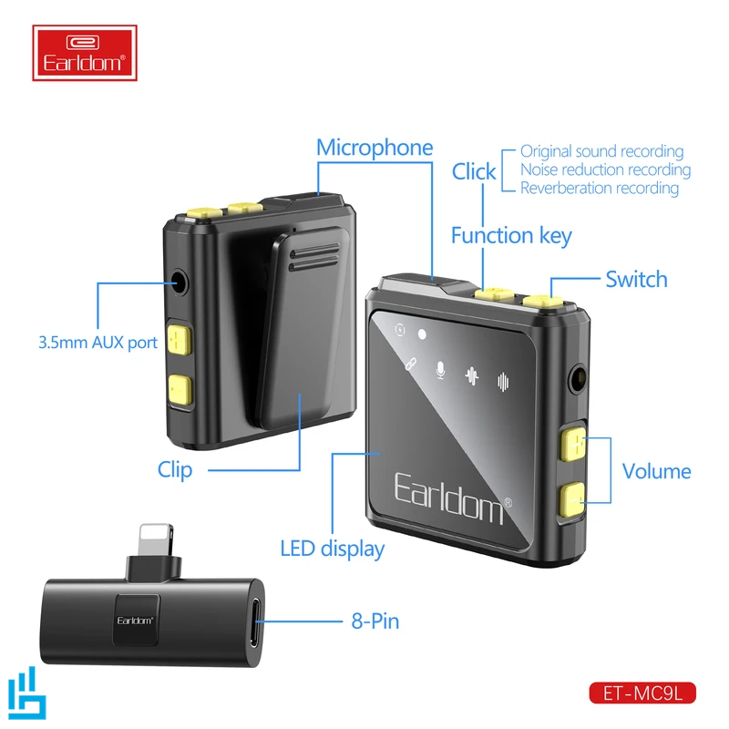 میکروفون بی سیم یقه ای لایتنینگ ارلدام EARLDOM MC9L