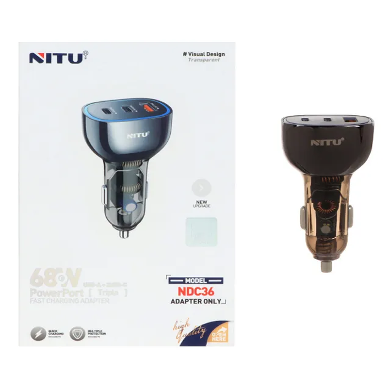 شارژر فندکی فست و PD سه پورت نیتو مدل NDC3668W