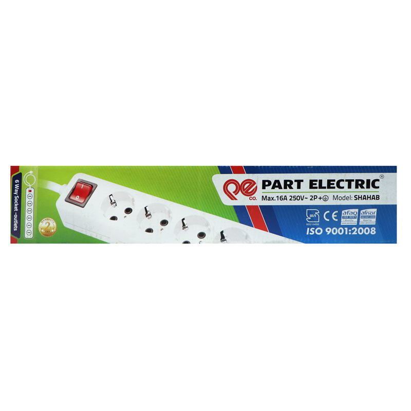 چندراهی برق شهاب 6 خانه پارت الکتریک با کابل 3 متر مدل PE658