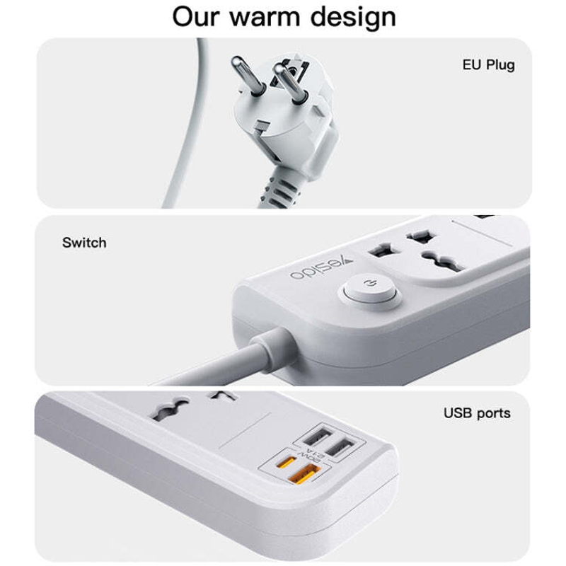چندراهی 4 خانه USB دار Yesido یسیدو MC22 کابل 3 متری