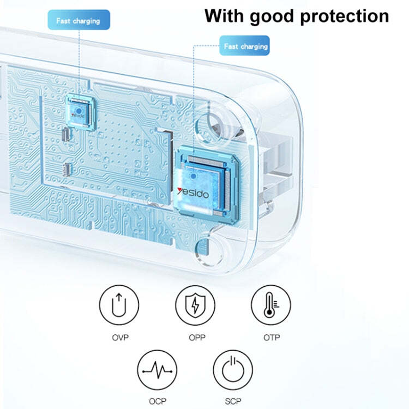 چندراهی 4 خانه USB دار Yesido یسیدو MC22 کابل 3 متری